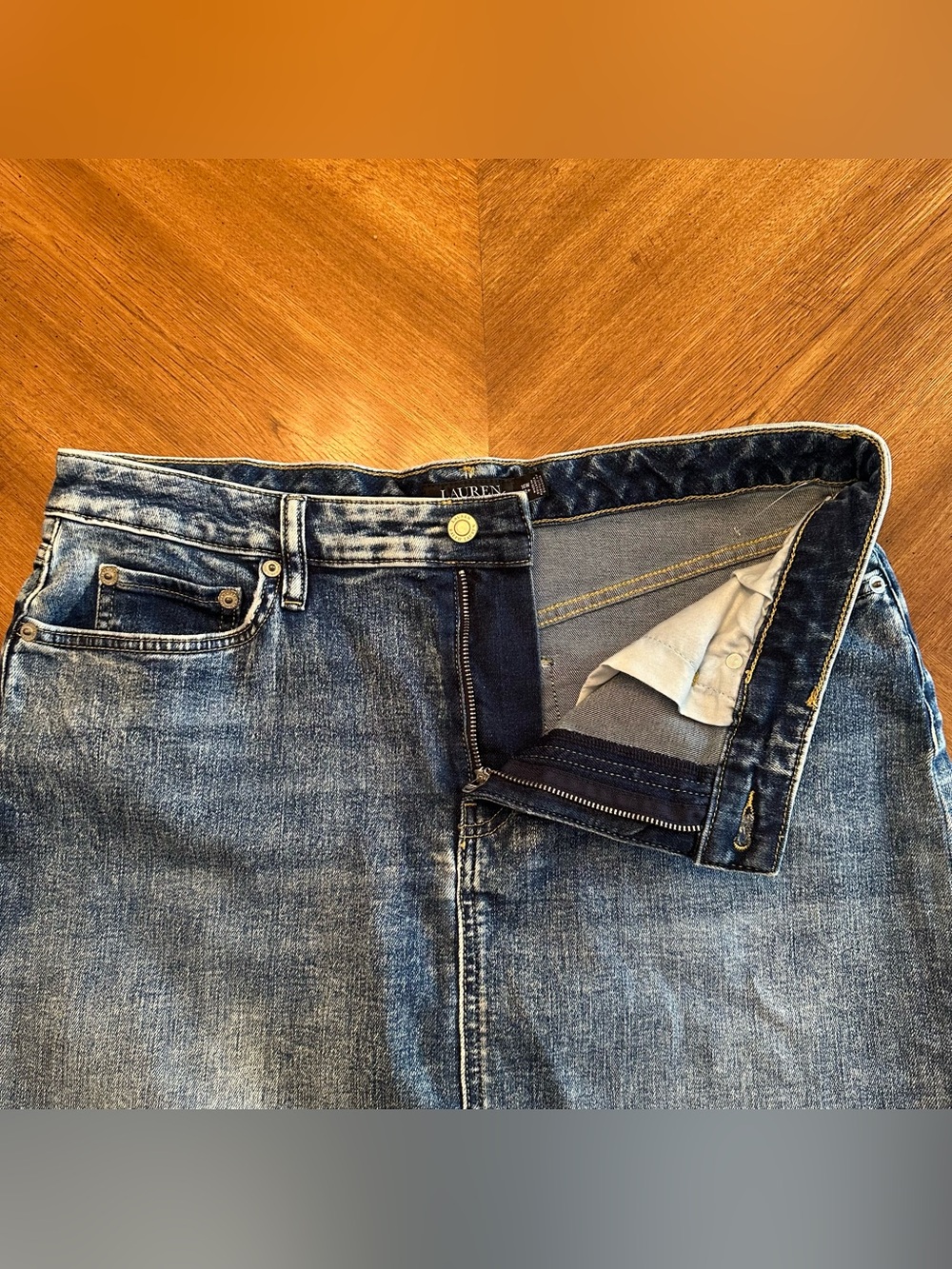 Lauren Ralph Lauren Blue Denim Jean Midi Pencil Skirt, Size 14W Classic Capsule - Picture 7 of 16